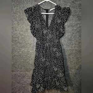Closette Chic Dress Black With White Polka Dots Ruffle Sleeves Juniors Sz L